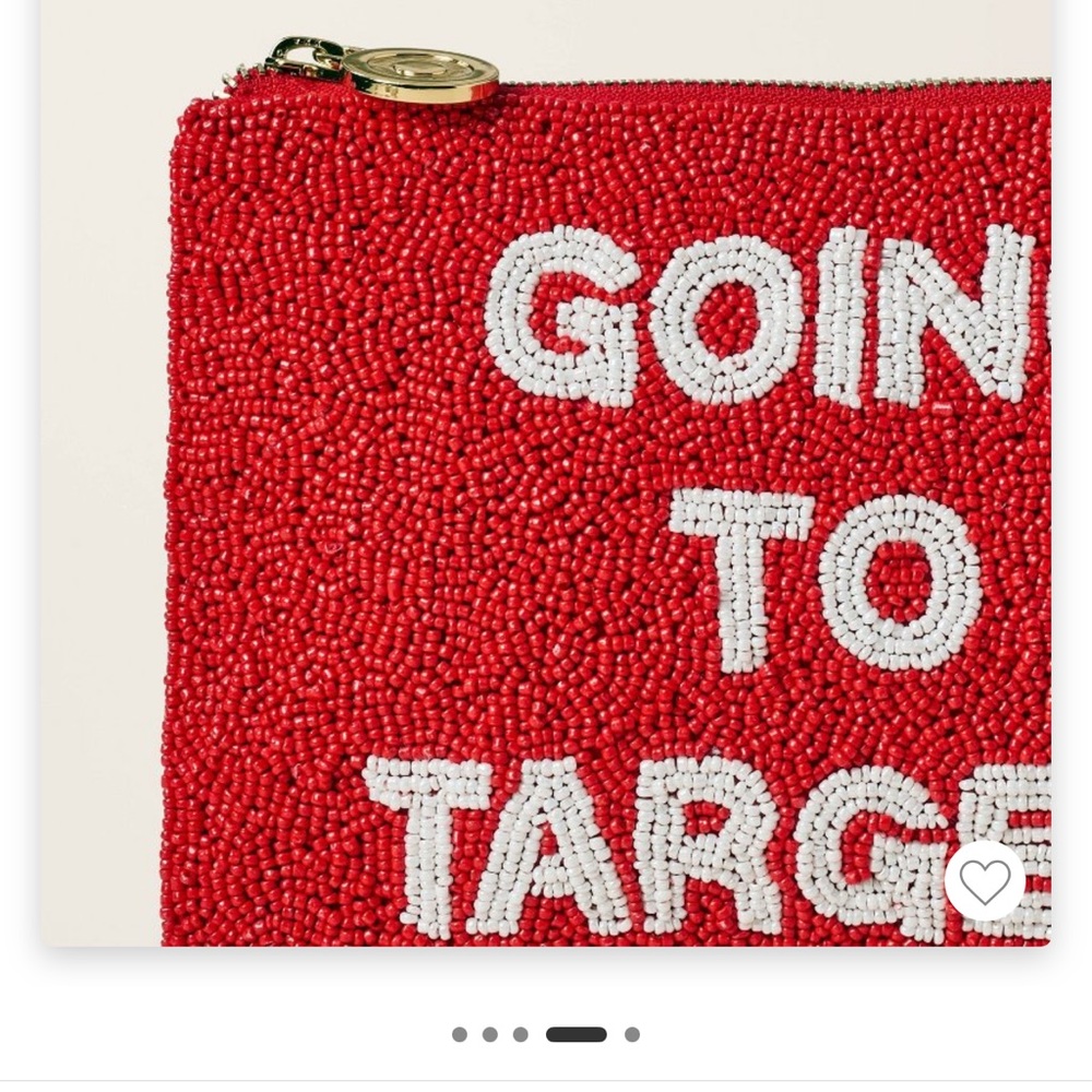 Red Beaded Clutch with White Text